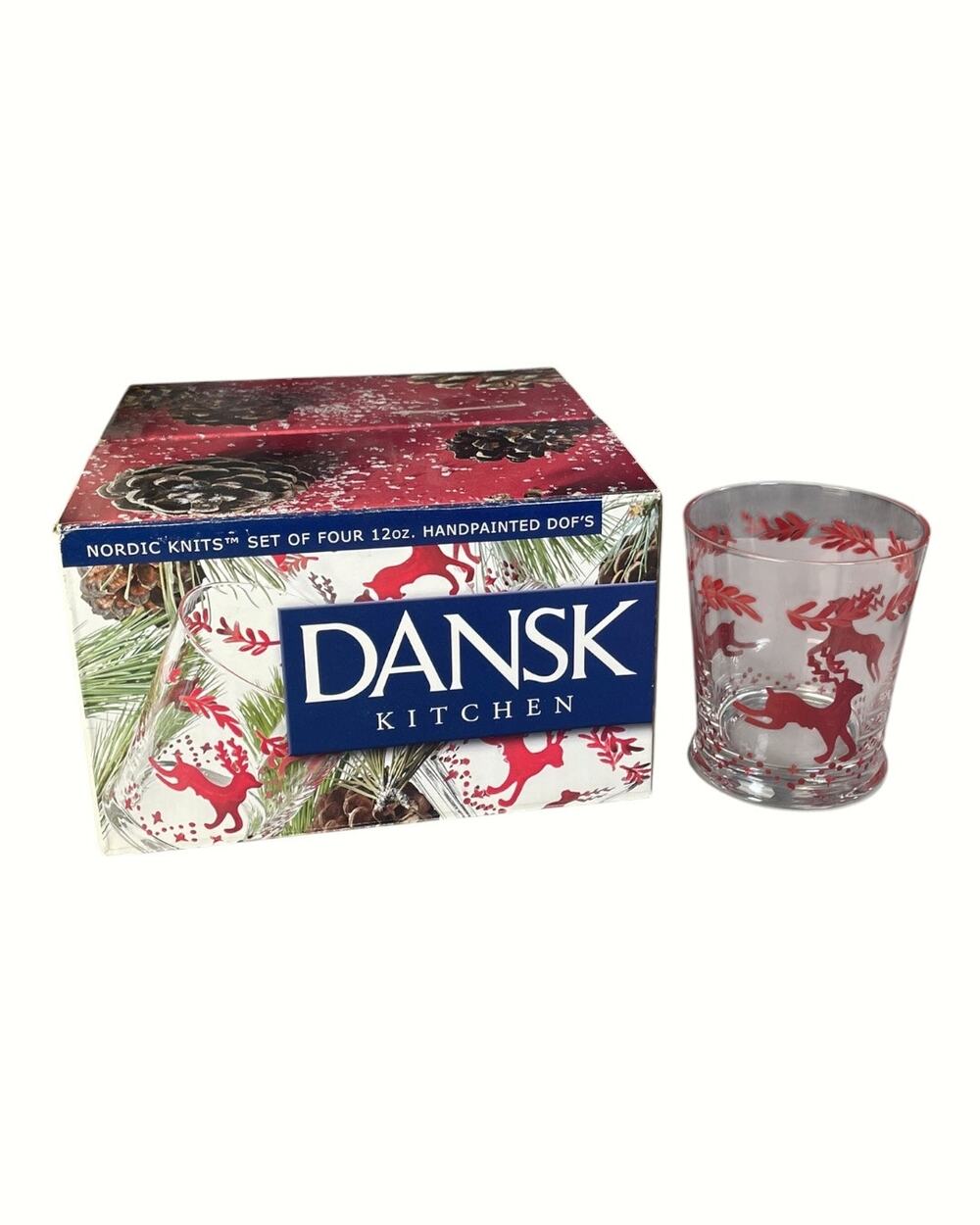 Dansk Nordic Knits Set Of 4 Double Old Fashioned Glasses Hand Painted 12oz